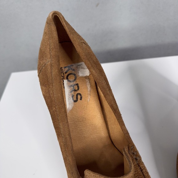 Michael Kors Shoes Womens Size 9 Brown Suede Loafer Pumps Round Toe Cone Heel - Picture 14 of 15